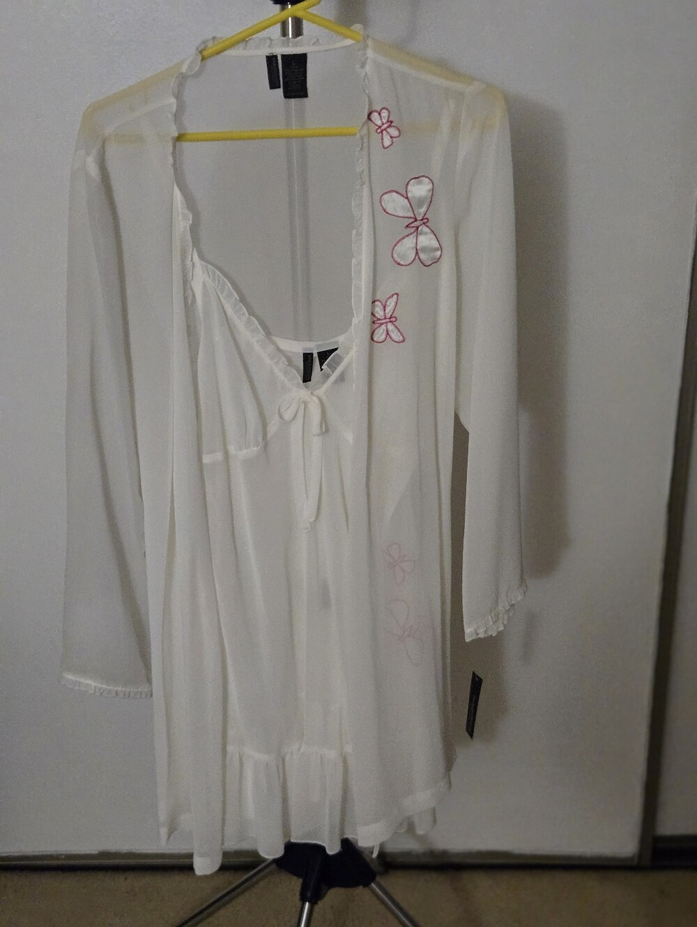 Sheer White Floral-Trim Nightgown and Robe Set - Women Intimates